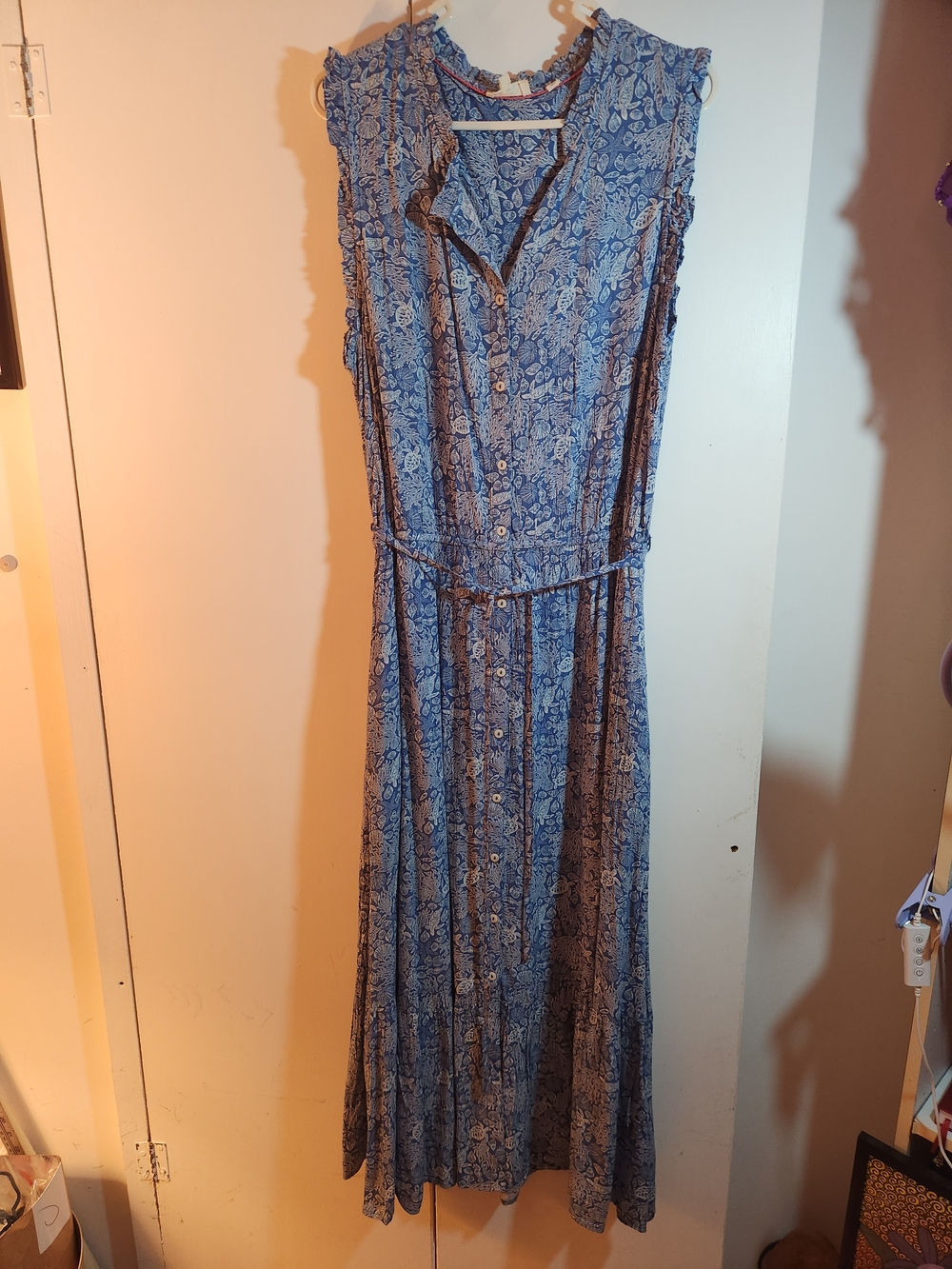 Fat Face Blue Sea Turle Button-Front Maxi Dress